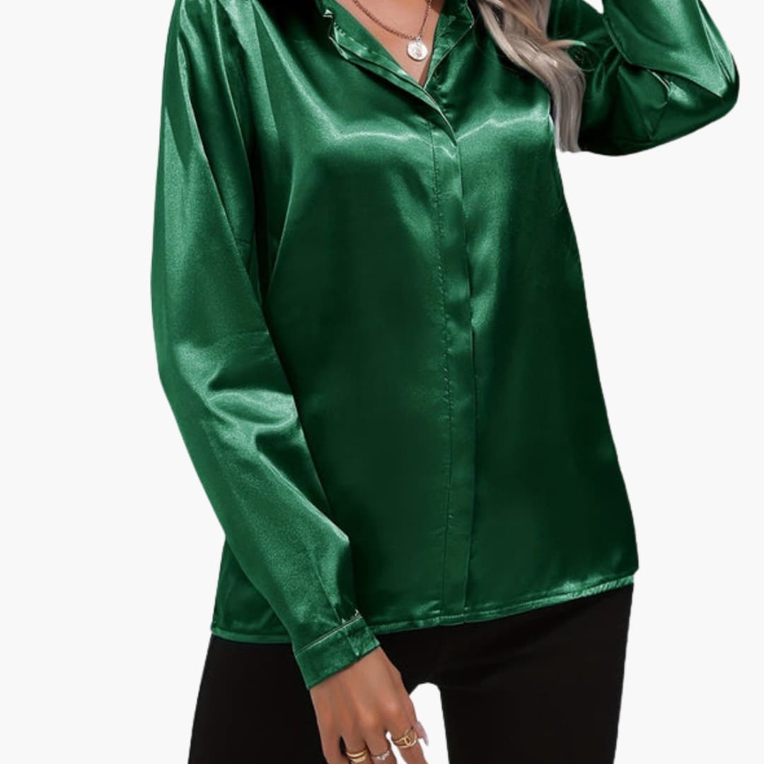 Women's V-Neck Long Sleeve Satin Blouse