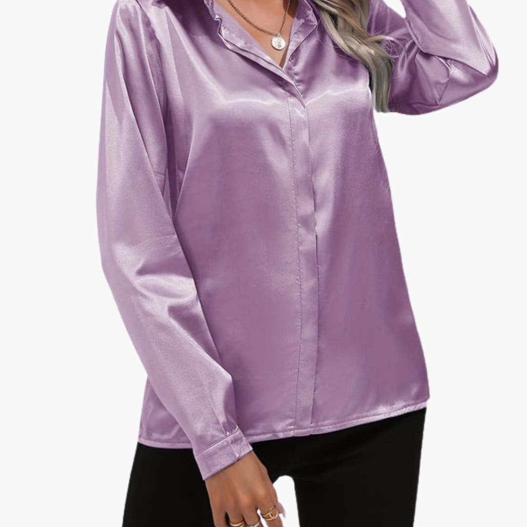 Women's V-Neck Long Sleeve Satin Blouse