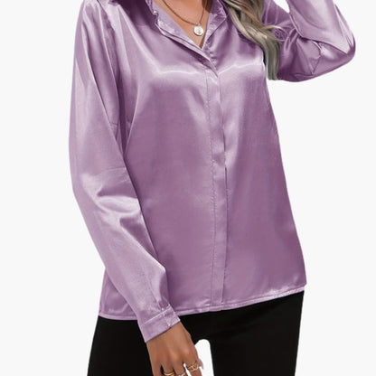 Women's V-Neck Long Sleeve Satin Blouse