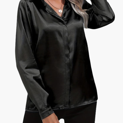 Women's V-Neck Long Sleeve Satin Blouse