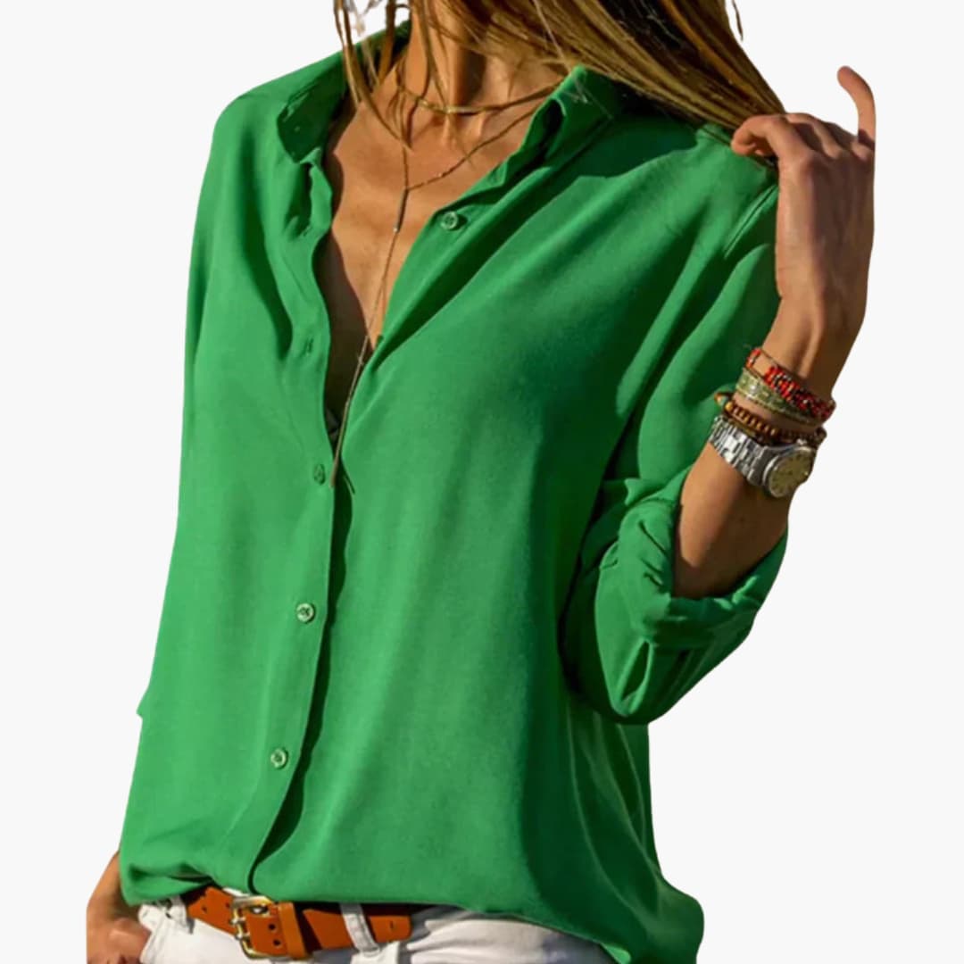 Women's Long Sleeve Satin Blouse V-Neck