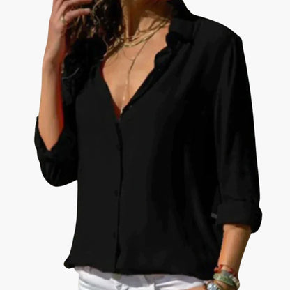 Women's Long Sleeve Satin Blouse V-Neck