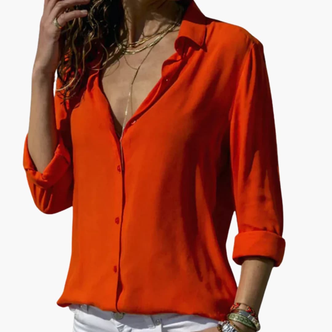 Women's Long Sleeve Satin Blouse V-Neck - VibreMode