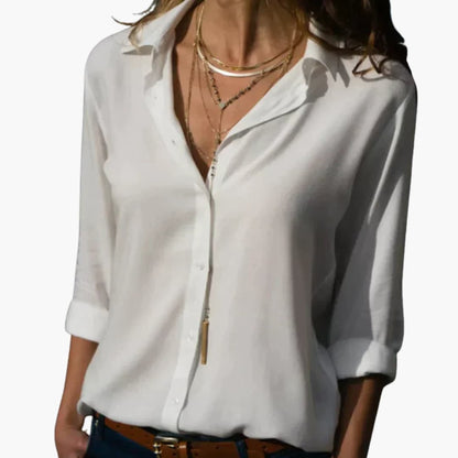 Women's Long Sleeve Satin Blouse V-Neck