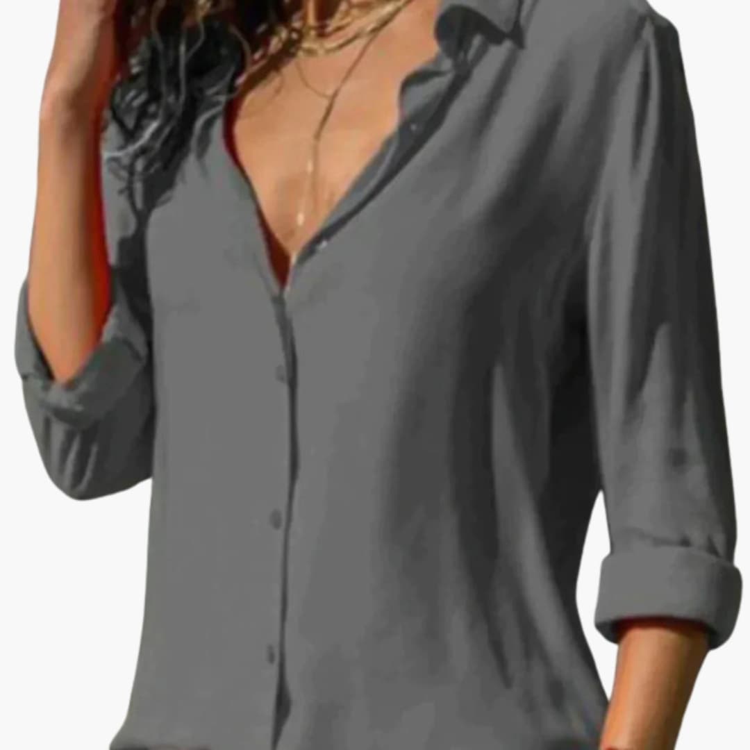 Women's Long Sleeve Satin Blouse V-Neck