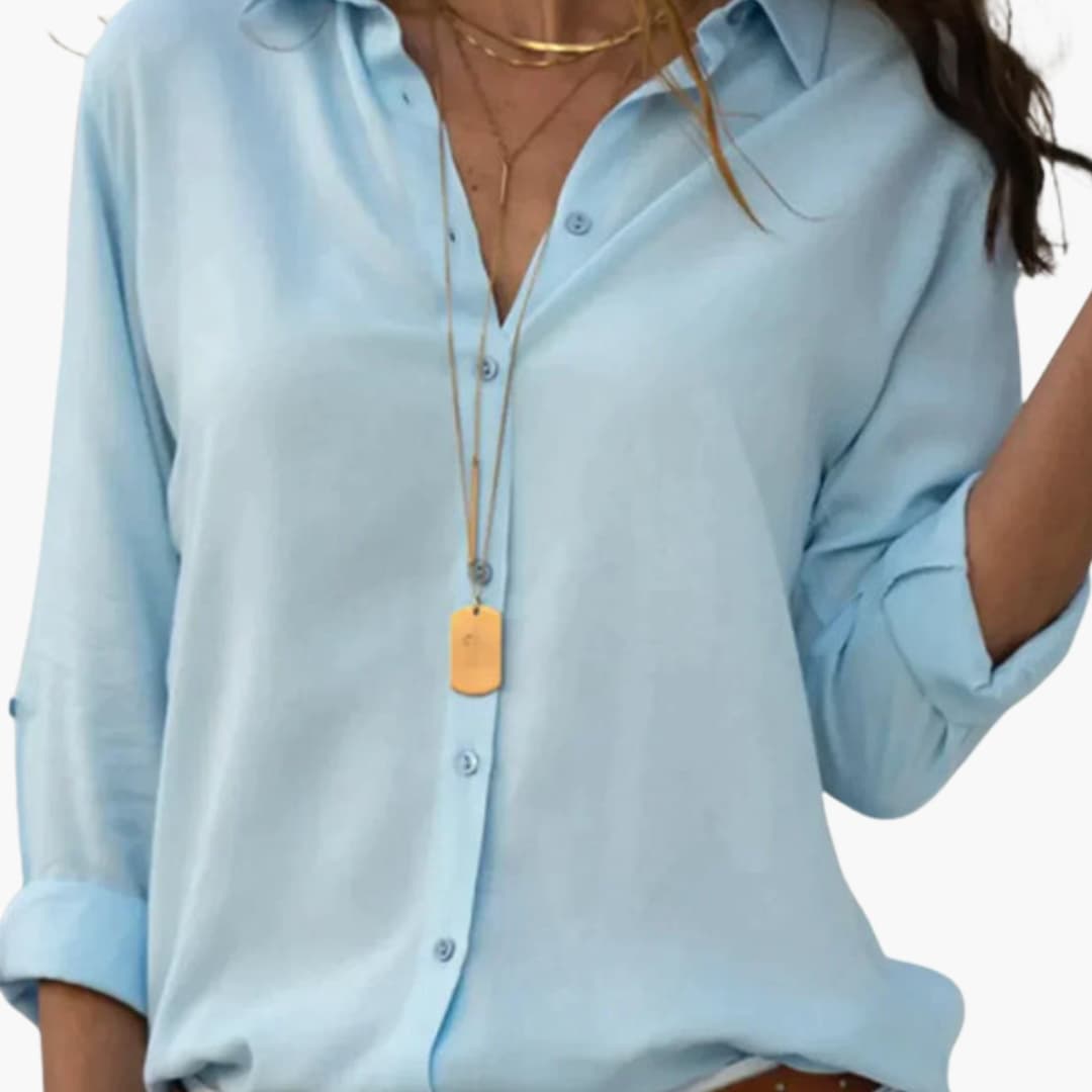 Women's Long Sleeve Satin Blouse V-Neck