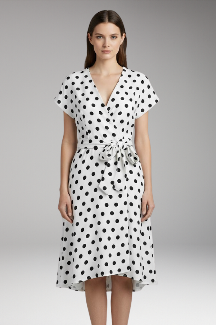 Women's V-Neck Short Sleeve Spot Print Dress
