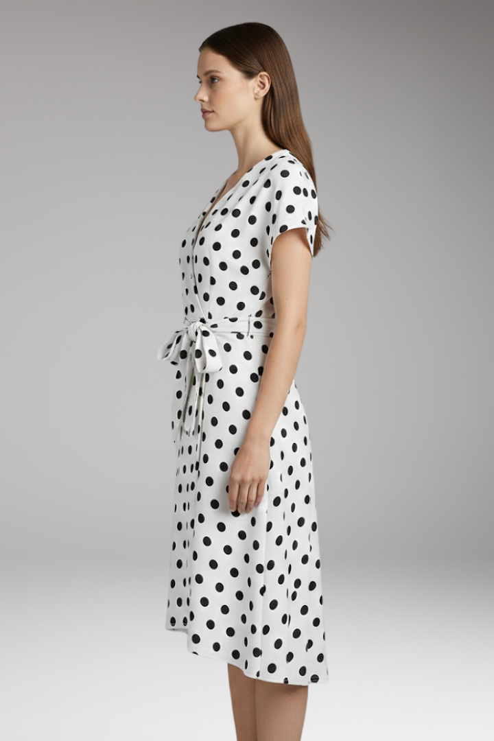 Women's V-Neck Short Sleeve Spot Print Dress