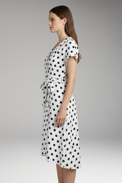 Women's V-Neck Short Sleeve Spot Print Dress