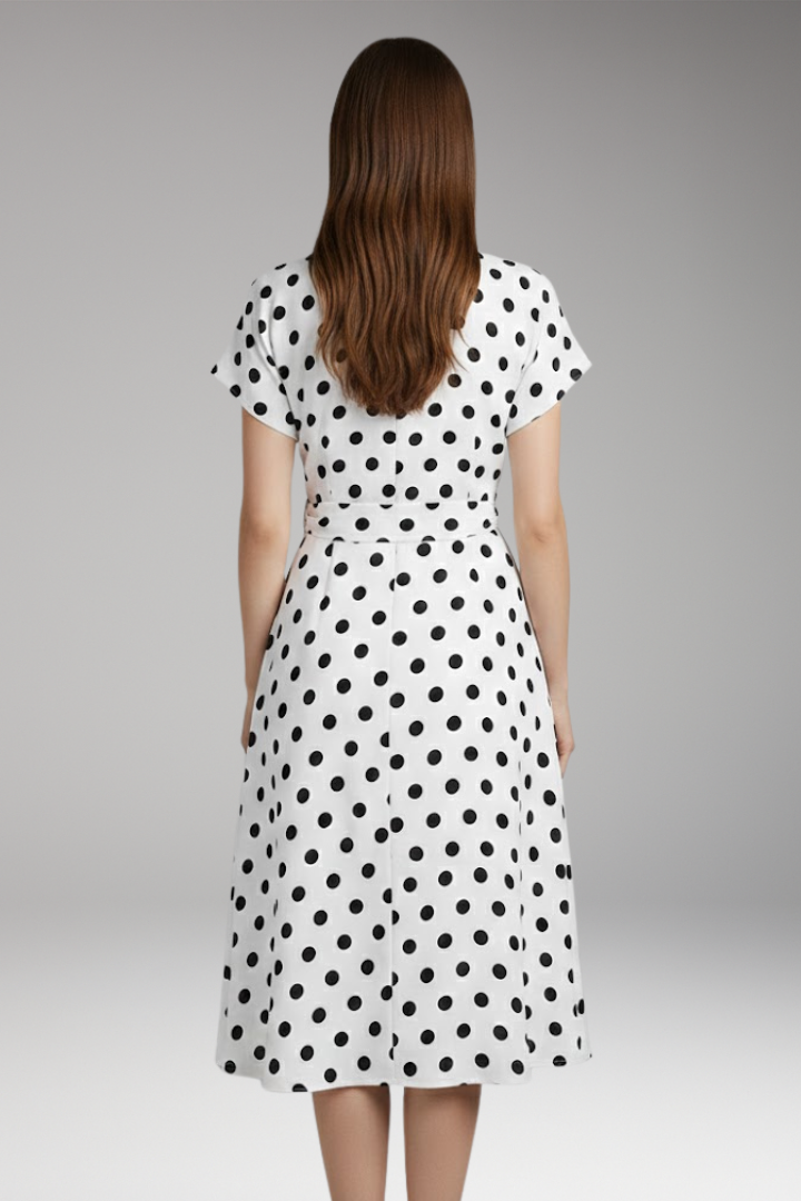 Women's V-Neck Short Sleeve Spot Print Dress