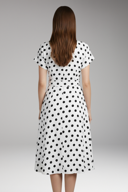 Women's V-Neck Short Sleeve Spot Print Dress