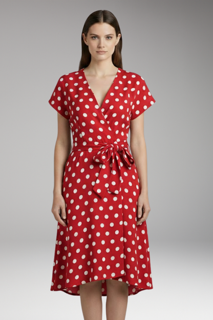 Women's V-Neck Short Sleeve Spot Print Dress