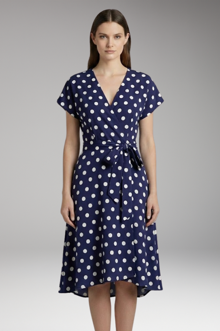 Women's V-Neck Short Sleeve Spot Print Dress