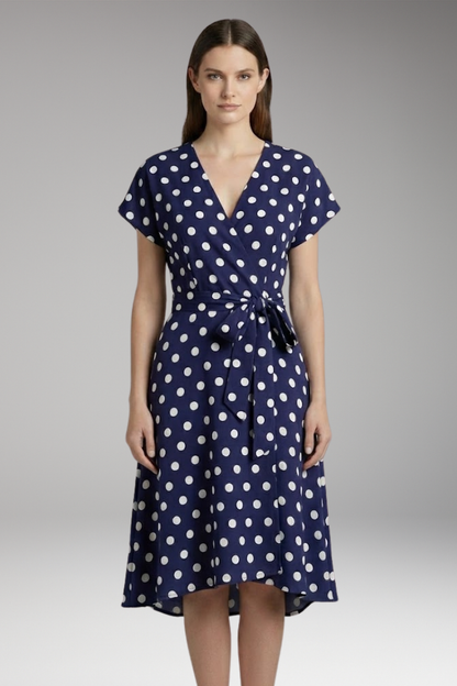 Women's V-Neck Short Sleeve Spot Print Dress