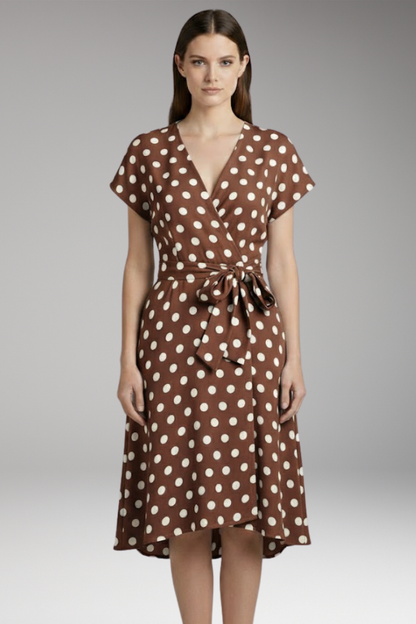 Women's V-Neck Short Sleeve Spot Print Dress