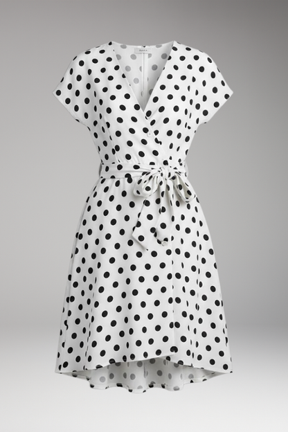 Women's V-Neck Short Sleeve Spot Print Dress - VibreMode