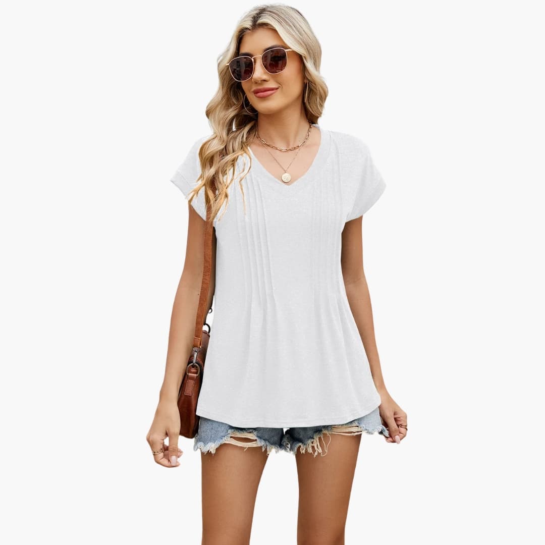 Women's Striped V-Neck Short Sleeve T-Shirt - VibreMode