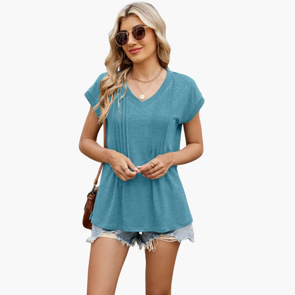 Women's Striped V-Neck Short Sleeve T-Shirt