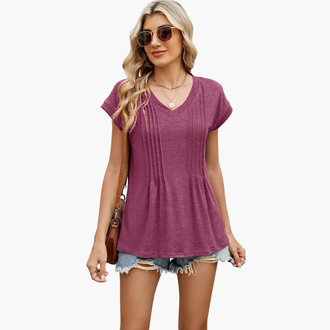 Women's Striped V-Neck Short Sleeve T-Shirt
