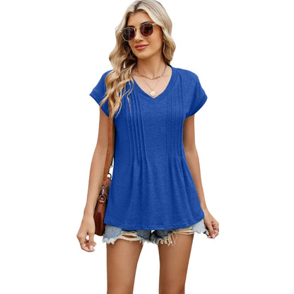 Women's Striped V-Neck Short Sleeve T-Shirt