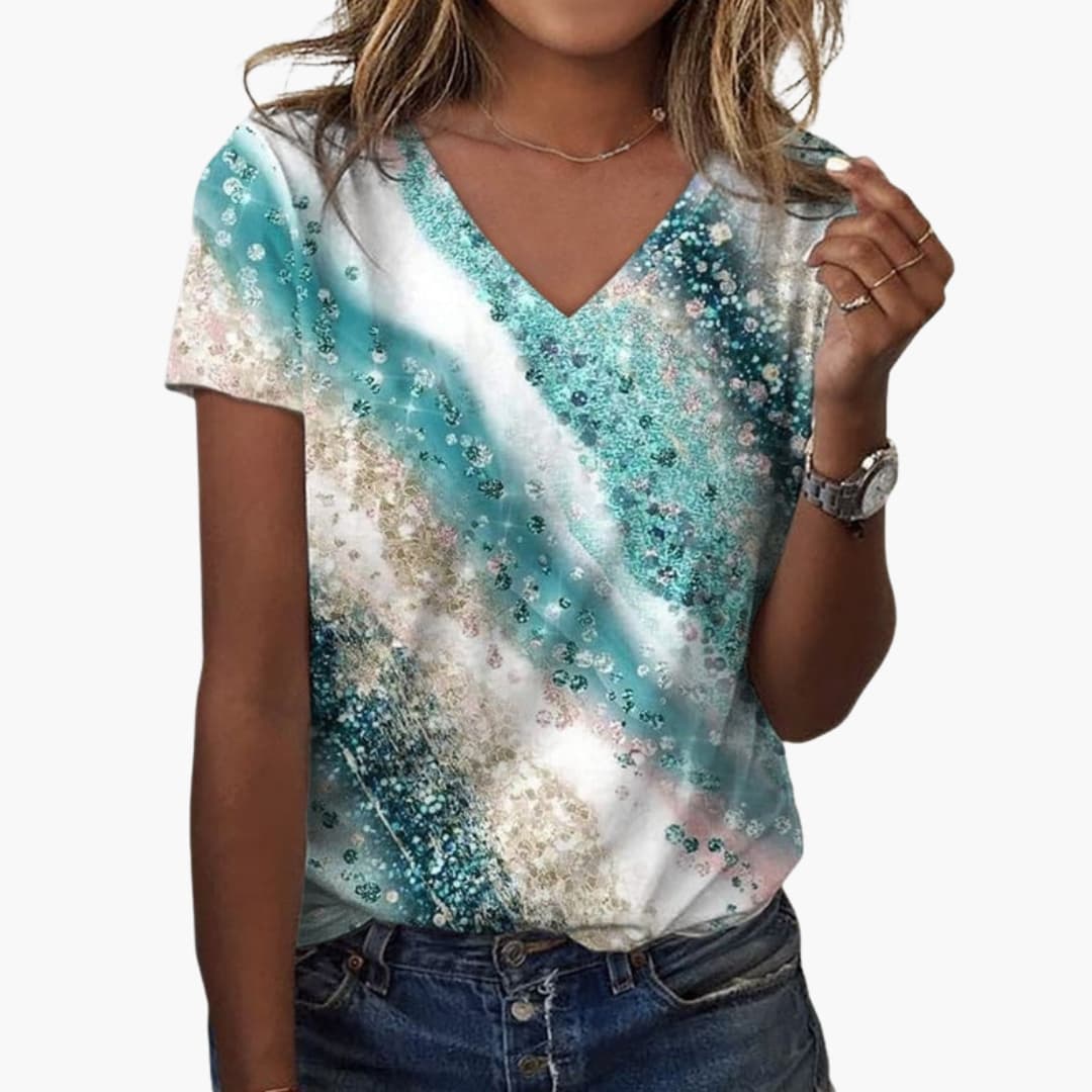 Women's V-Neck Gradient Print T-Shirt