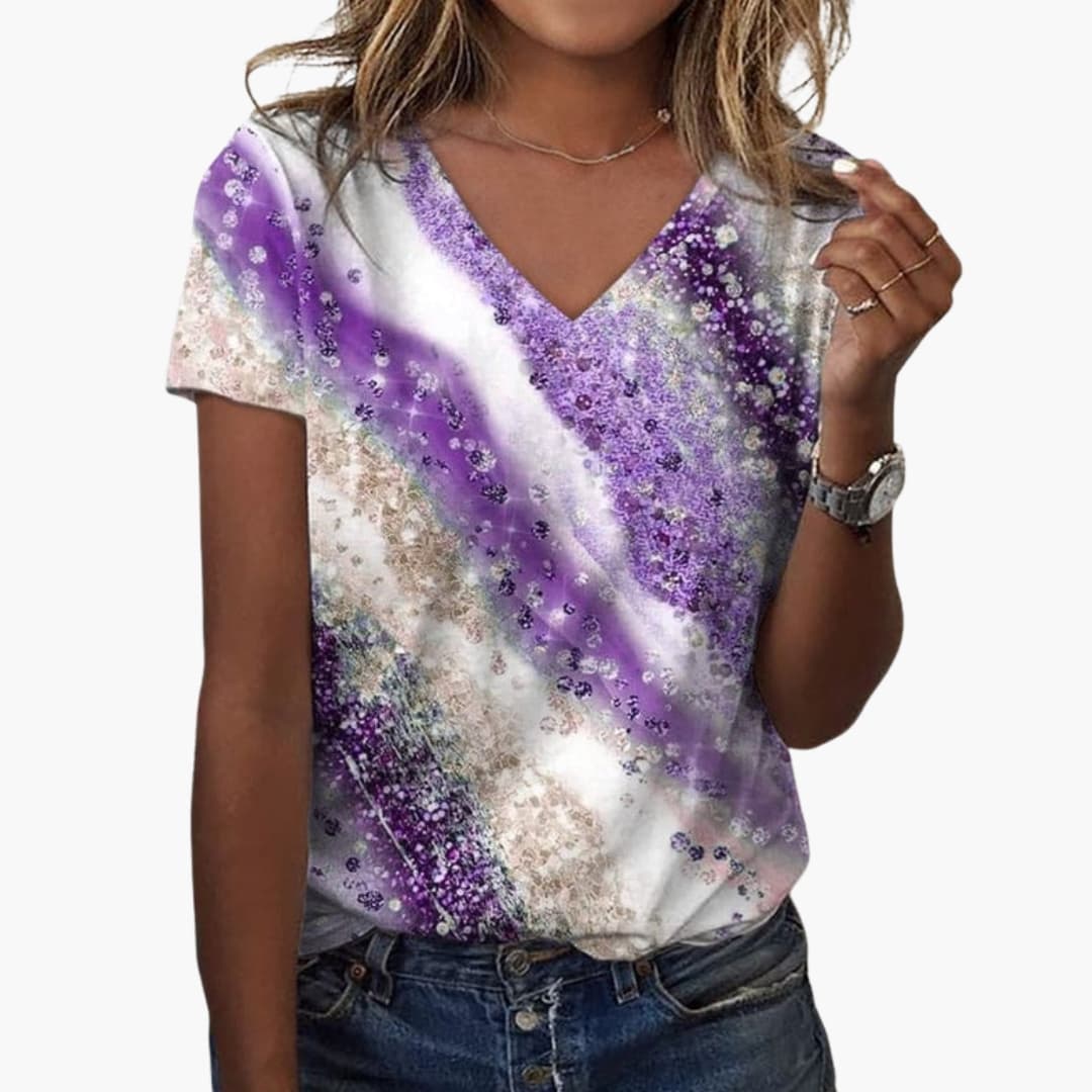 Women's V-Neck Gradient Print T-Shirt - VibreMode