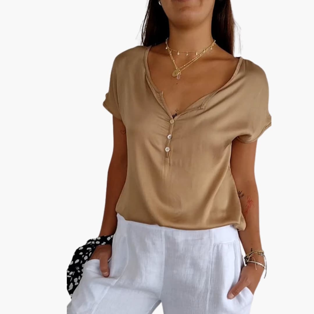 Women's V-Neck Short Sleeve T-Shirt Loose Fit - VibreMode