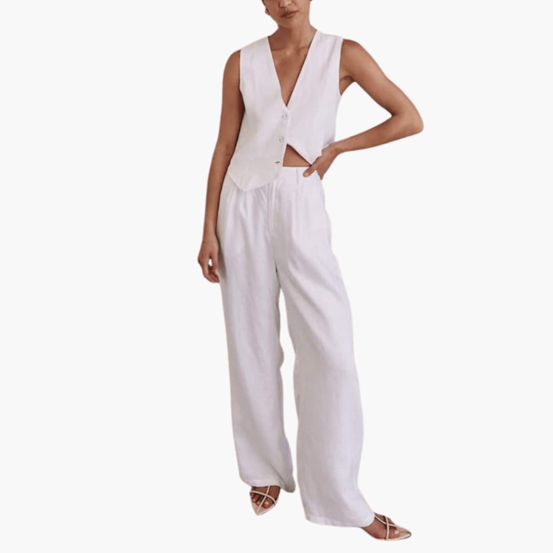 Women's Two-Piece Summer Outfit Short Sleeve Straight Leg Pants - VibreMode