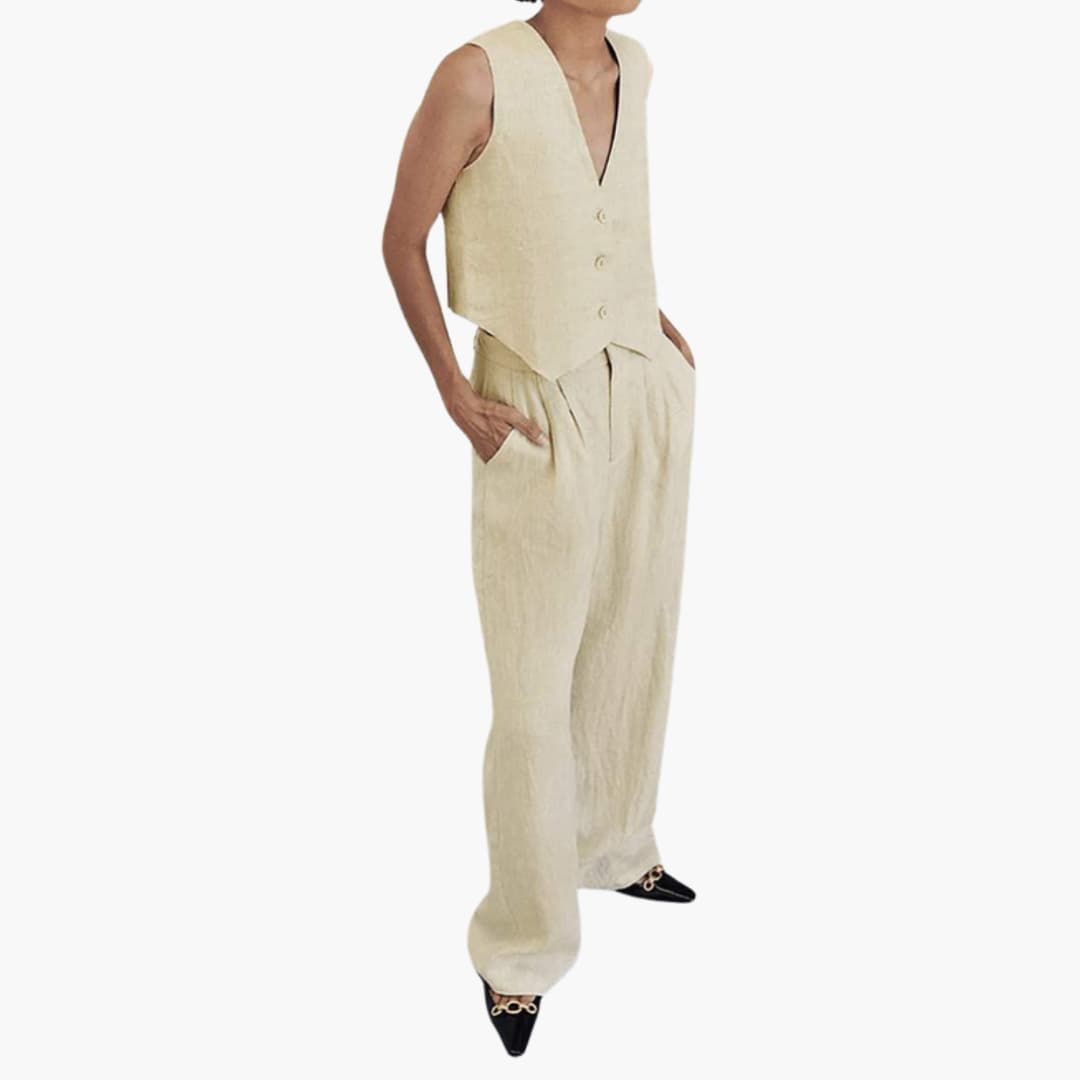 Women's Two-Piece Summer Outfit Short Sleeve Straight Leg Pants