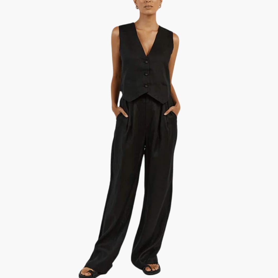 Women's Two-Piece Summer Outfit Short Sleeve Straight Leg Pants