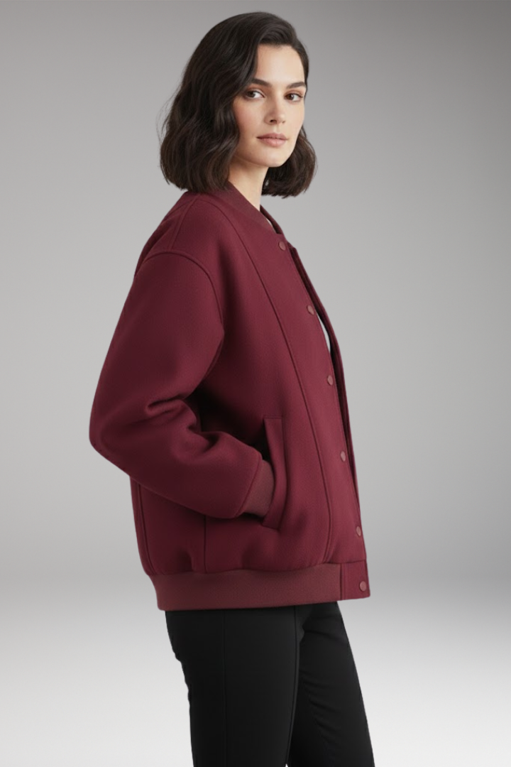 Women's Bomber Jacket Snap Closure Ribbed Trim
