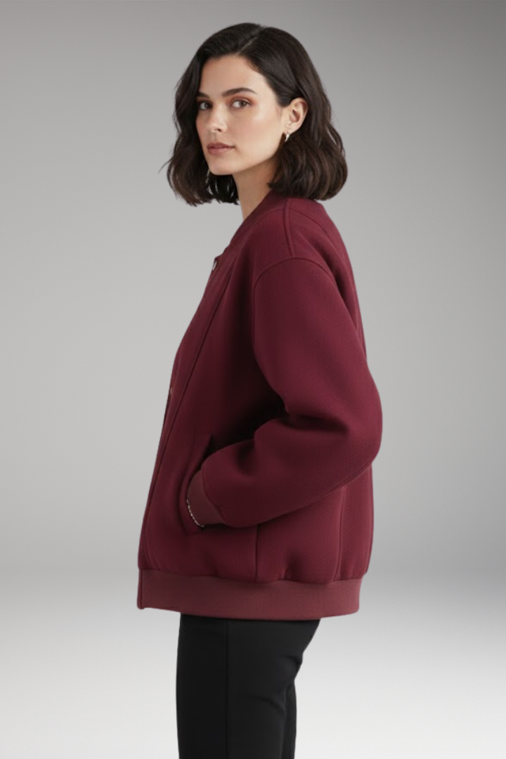 Women's Bomber Jacket Snap Closure Ribbed Trim