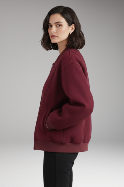 Women's Bomber Jacket Snap Closure Ribbed Trim
