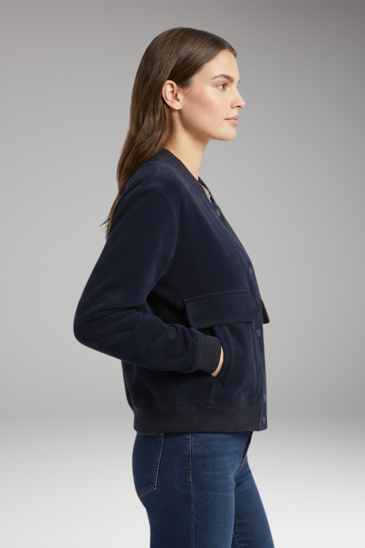 Women's Velvet Bomber Jacket Zipper Pockets