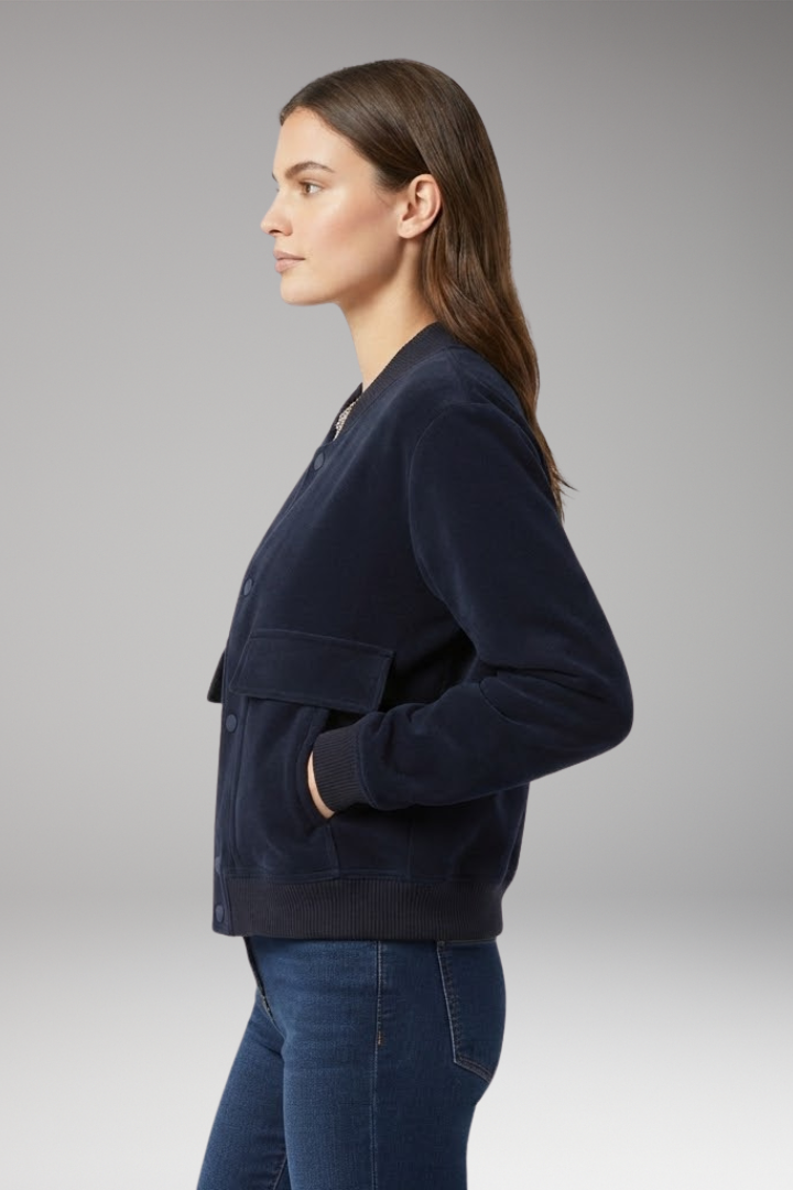 Women's Velvet Bomber Jacket Zipper Pockets