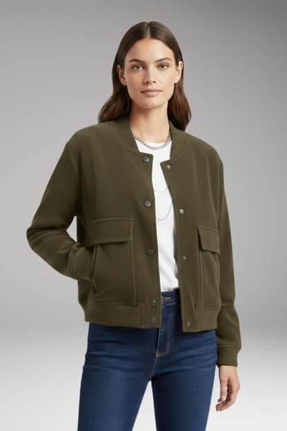 Women's Velvet Bomber Jacket Zipper Pockets