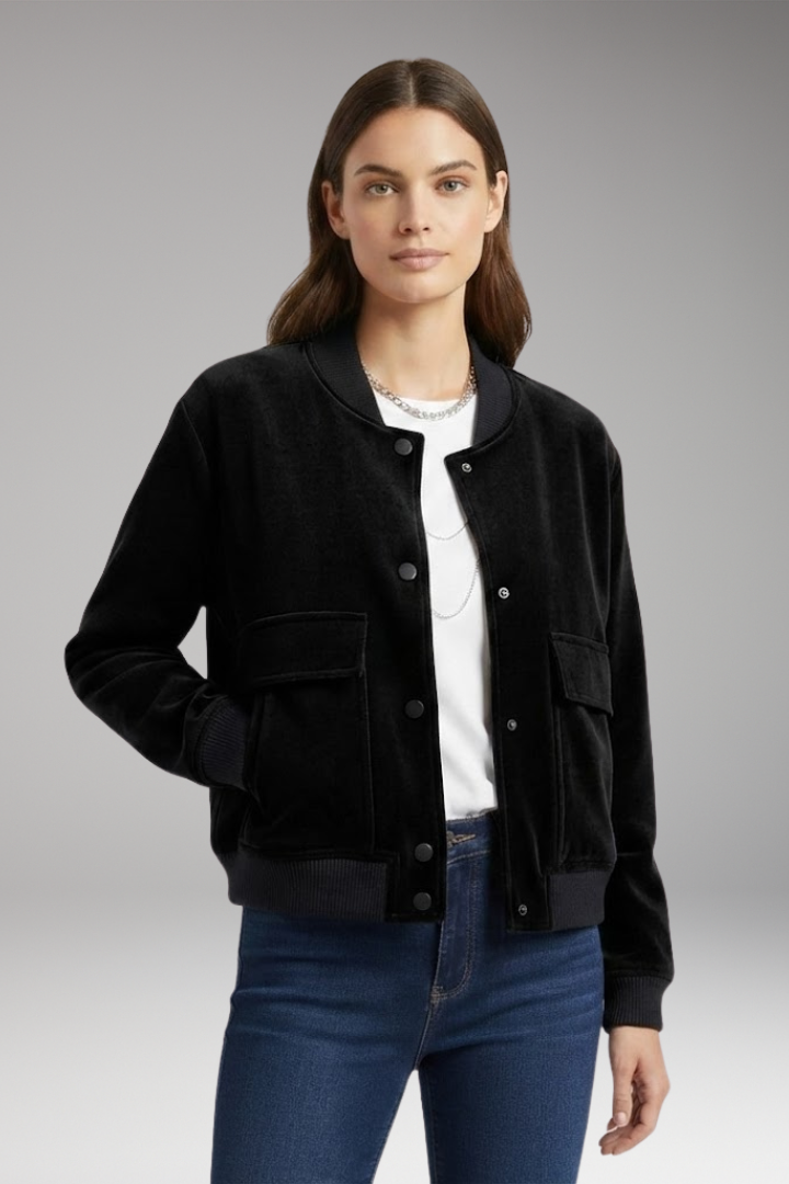 Women's Velvet Bomber Jacket Zipper Pockets