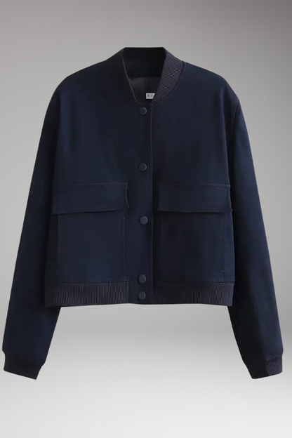 Women's Velvet Bomber Jacket Zipper Pockets - VibreMode