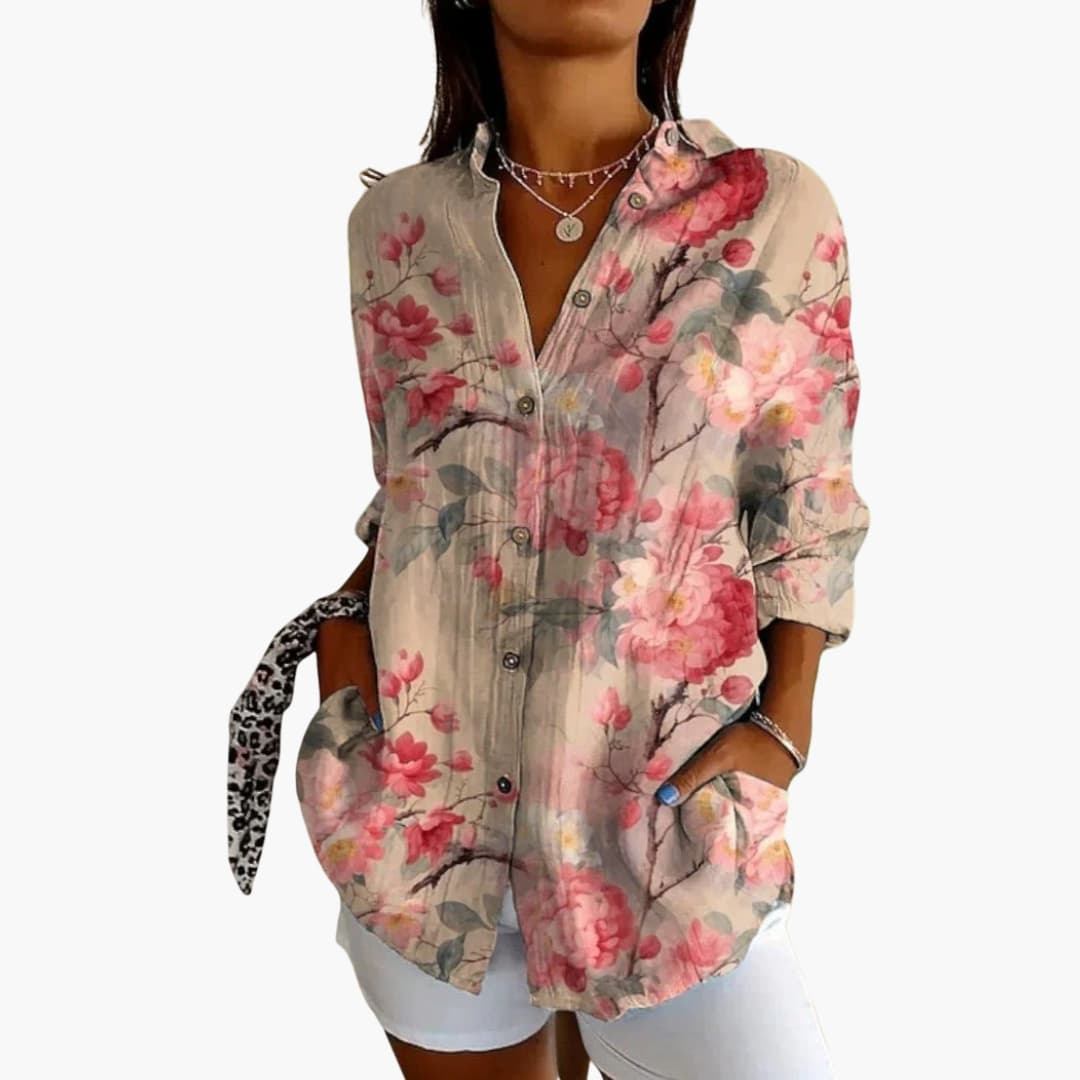 Women's Long Sleeve Crew Neck Blouse Woven White