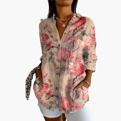 Women's Long Sleeve Crew Neck Blouse Woven White