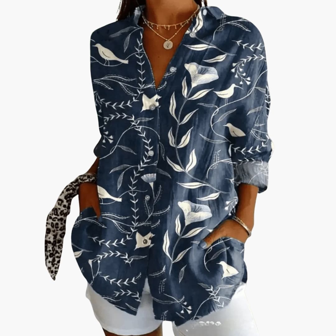 Women's Long Sleeve Crew Neck Blouse Woven White