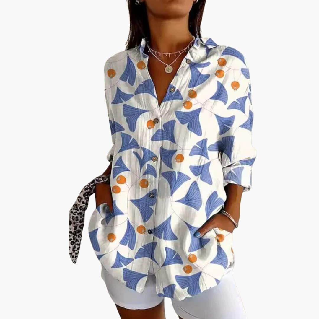 Women's Long Sleeve Crew Neck Blouse Woven White