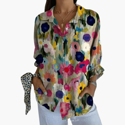Women's Long Sleeve Crew Neck Blouse Woven White