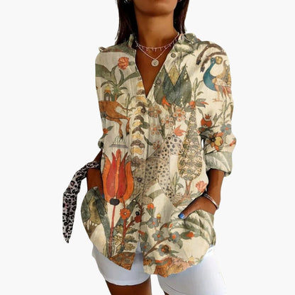 Women's Long Sleeve Crew Neck Blouse Woven White