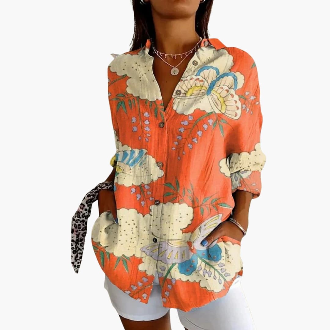 Women's Long Sleeve Crew Neck Blouse Woven White