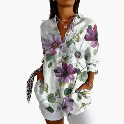 Women's Long Sleeve Crew Neck Blouse Woven White