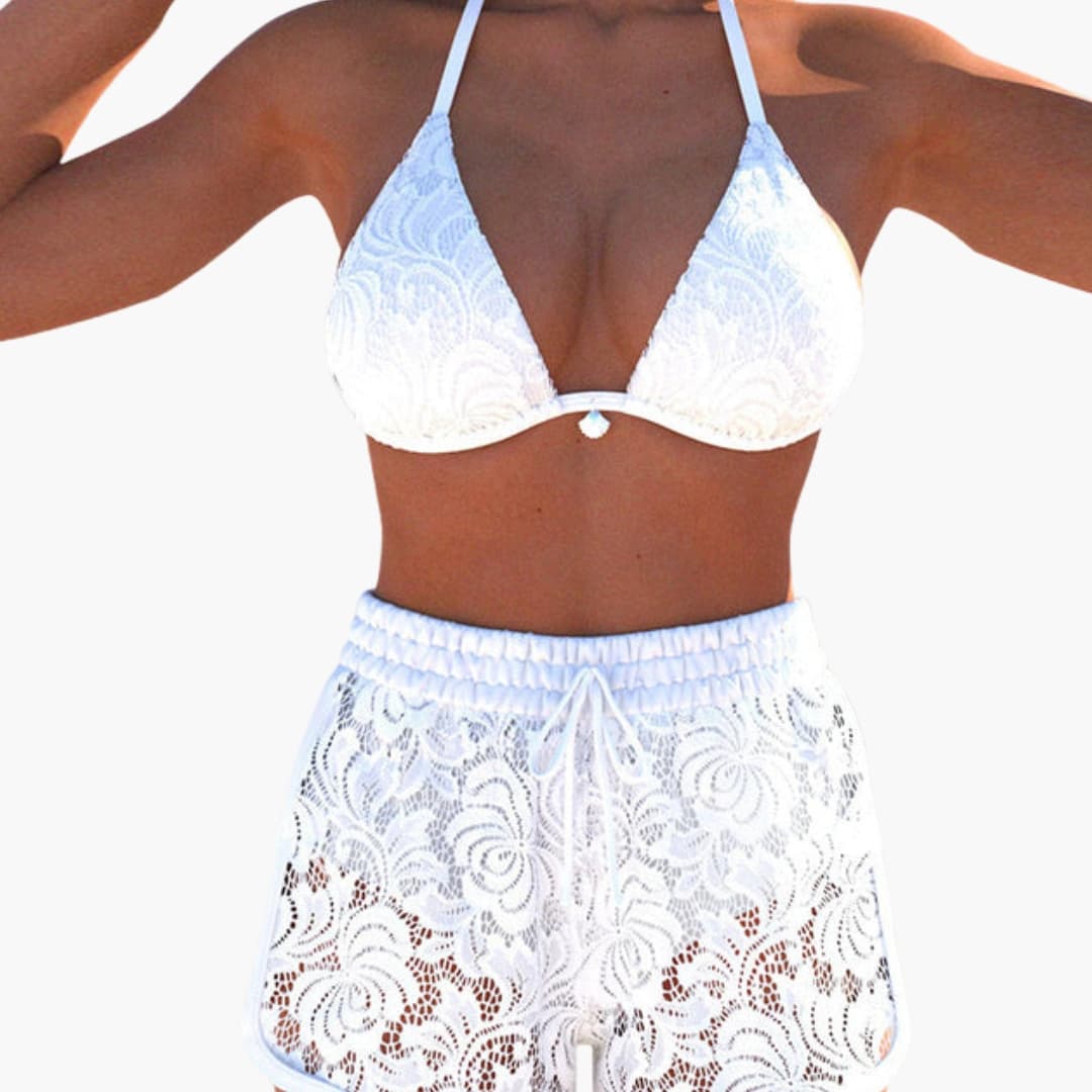 Women's Strapless Bikini Set Lace-Up Shorts White - VibreMode