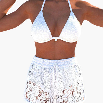 Women's Strapless Bikini Set Lace-Up Shorts White - VibreMode