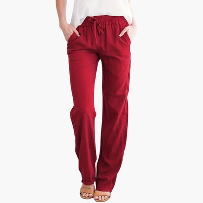 Women's Wide Leg Pants Elastic Waist Cotton Black