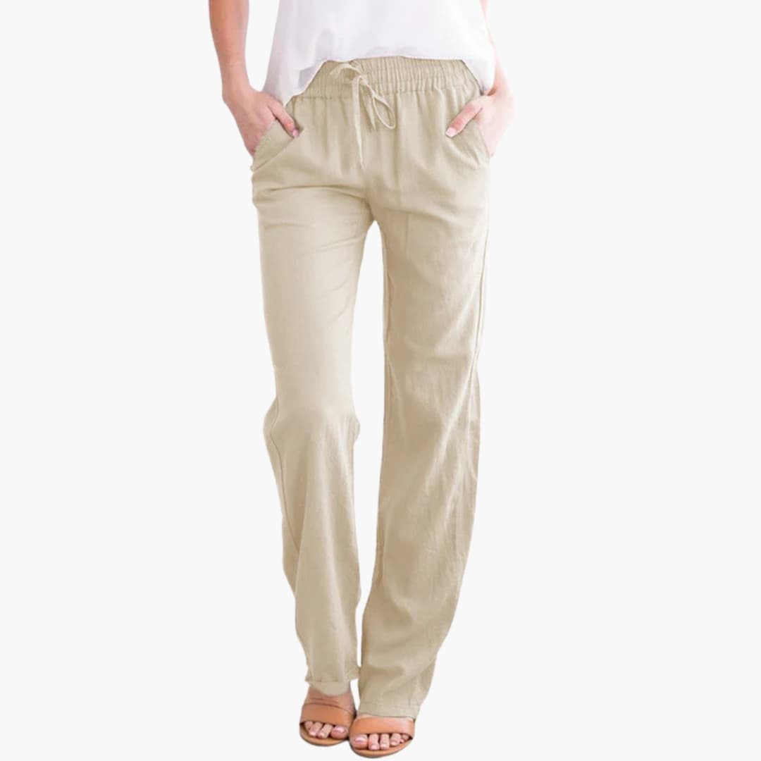 Women's Wide Leg Pants Elastic Waist Cotton Black